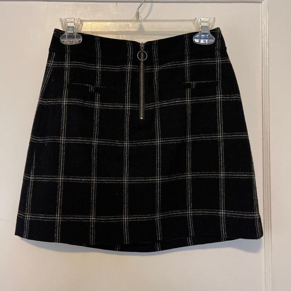 Madewell Women's Plaid Fireside Mini Skirt Wool Blend Black White Zipper Size 00